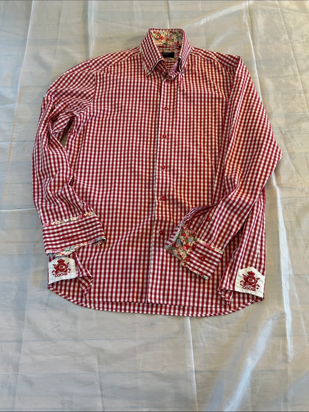 COOGI Red and White Gingham Button-Down Shirt